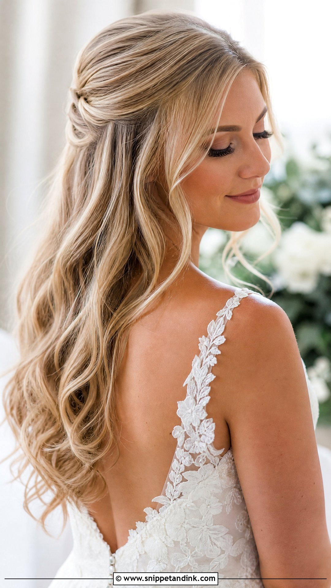 Half Up Half Down Wedding Hair With Loose Waves - Snippet and Ink - 20 Simple Half-Up Half-Down Wedding Hairstyles