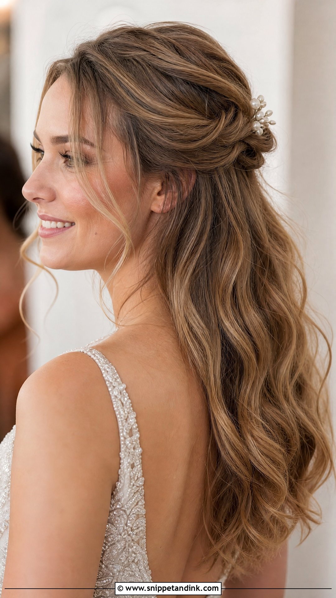 Half Up Half Down Wedding Hair With Loose Waves - Snippet and Ink - 20 Soft Wedding Hair Ideas