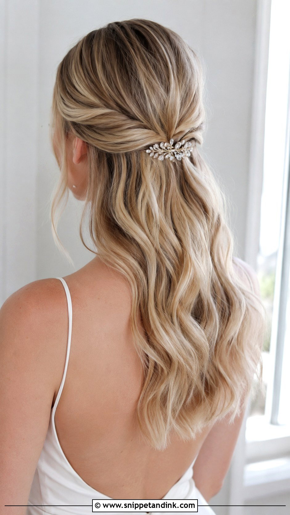 Half Up Half Down Wedding Hair With Middle Part - Snippet and Ink - 15 Half-Up Half-Down Hairstyles for Wedding