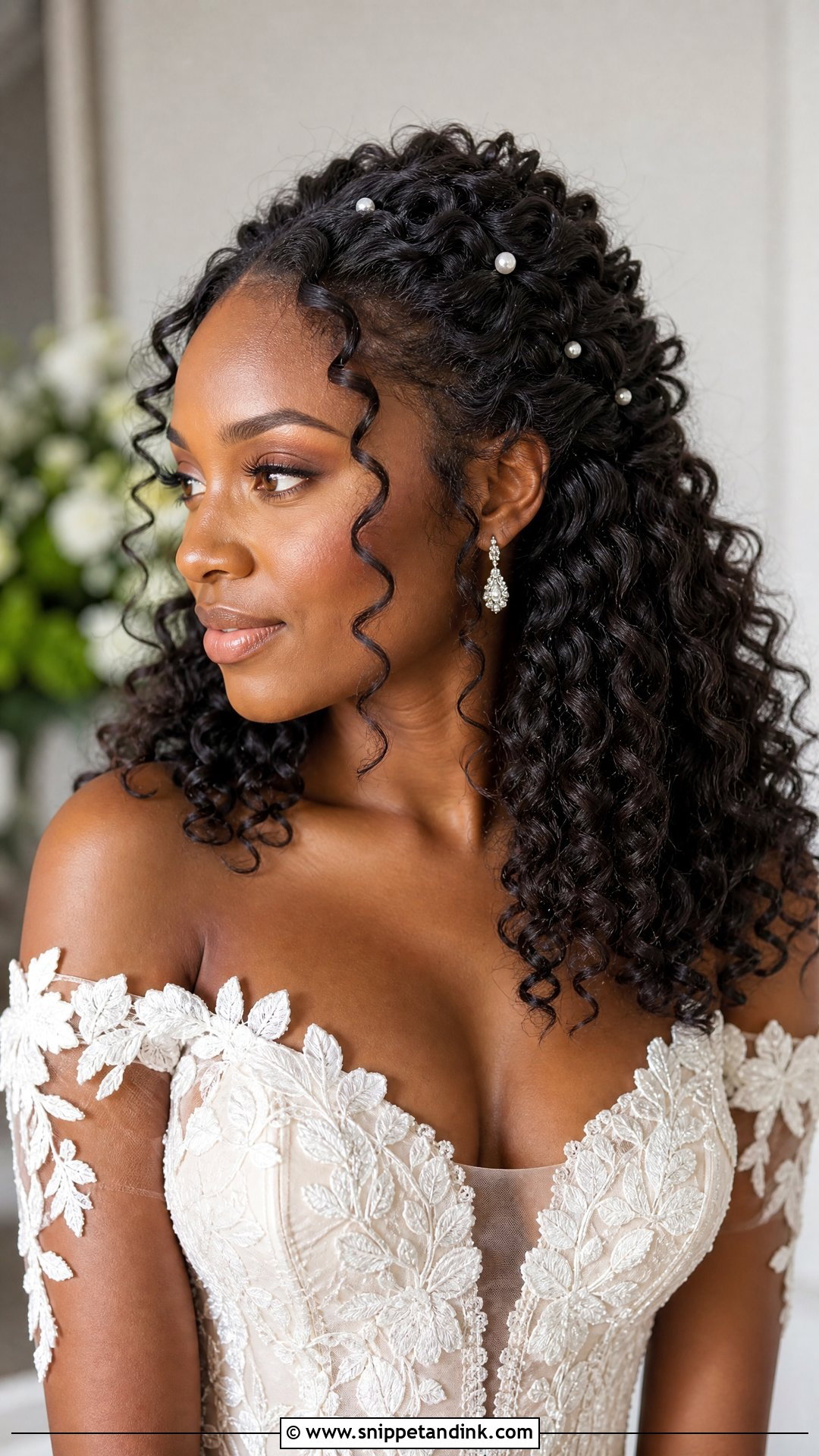 Half Up Half Down Wedding Hair With Natural Curls - Snippet and Ink - 20 Simple Half-Up Half-Down Wedding Hairstyles