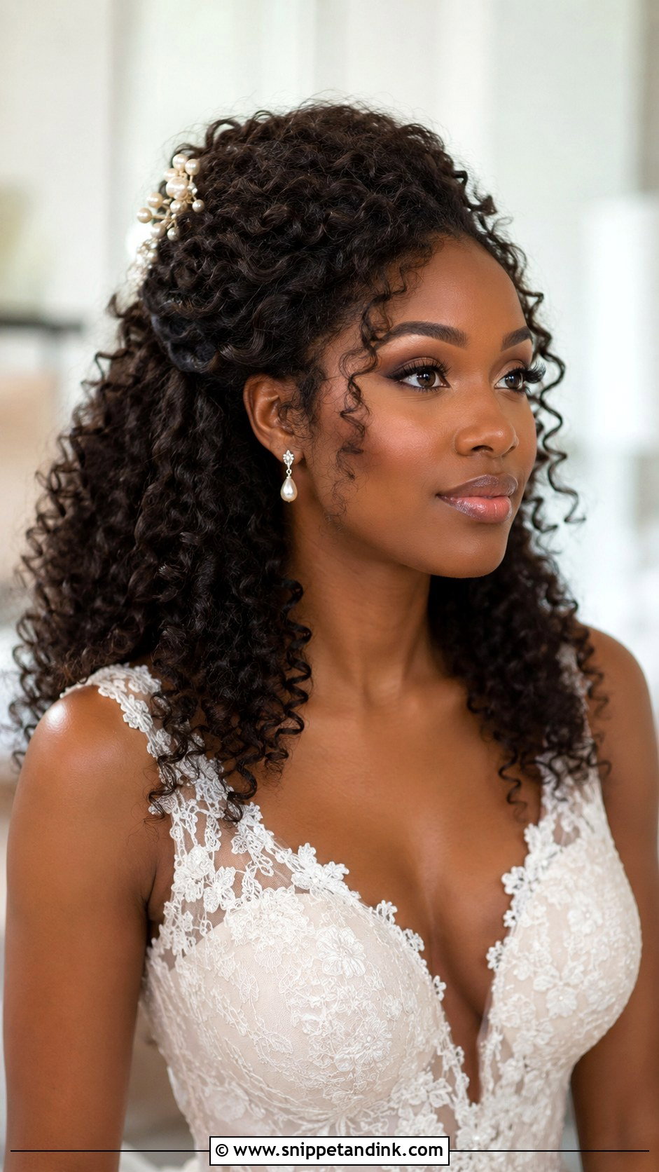 Half Up Half Down Wedding Hair With Natural Curls - Snippet and Ink - 15 Half-Up Half-Down Wedding Hair Video Ideas