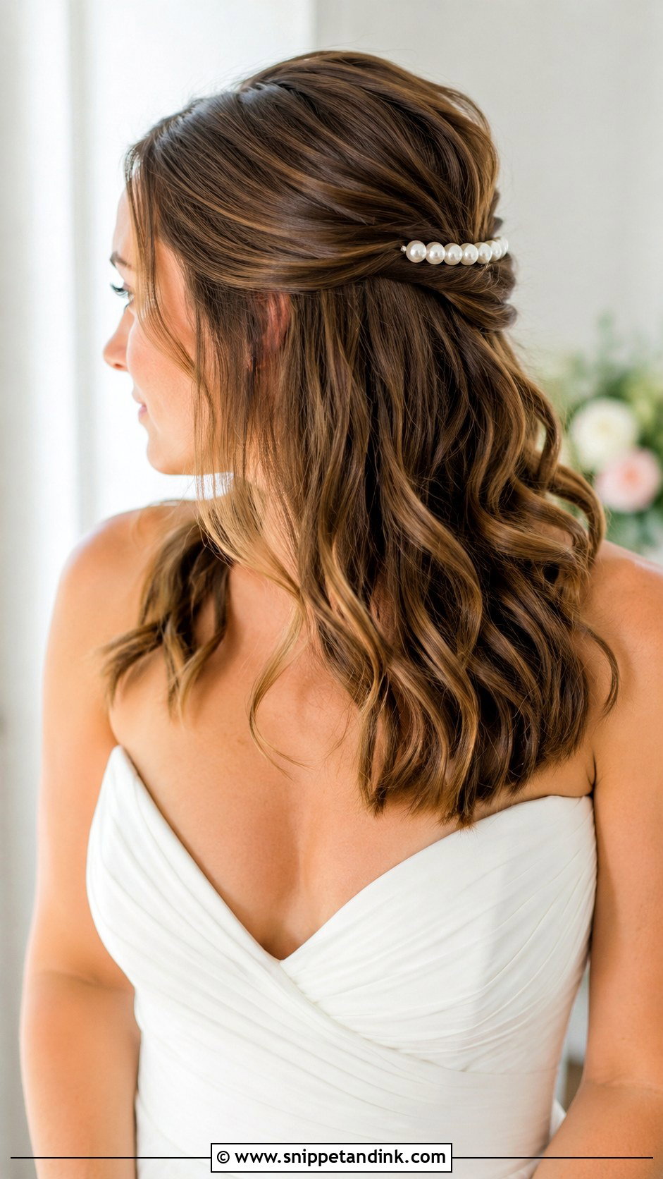 Half Up Half Down Wedding Hair With Pearl Barrette - Snippet and Ink - 15 Half-Up Half-Down Wedding Hair Pearls