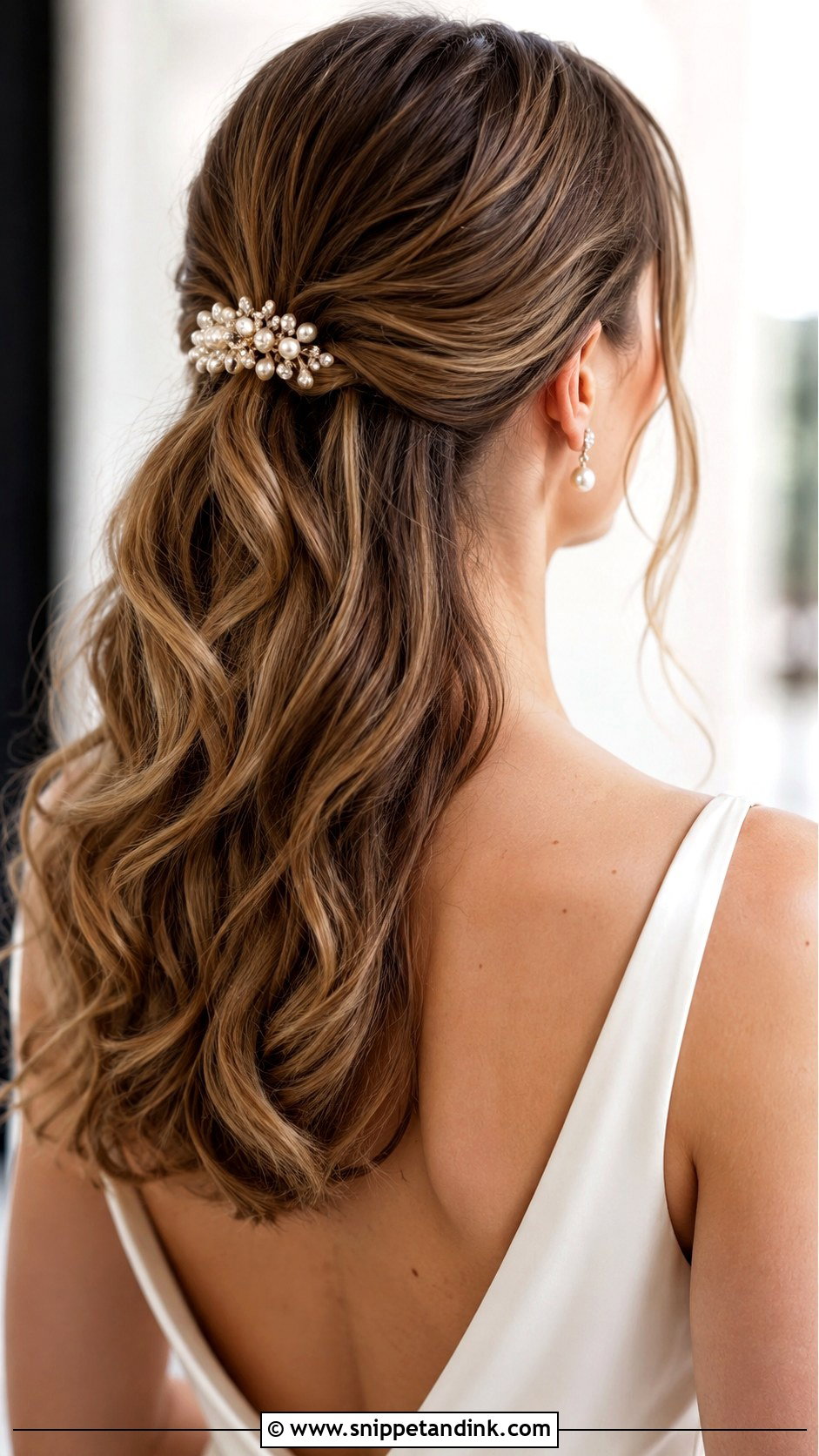 Half Up Half Down Wedding Hair With Pearl Comb - Snippet and Ink - 15 Half-Up Half-Down Wedding Hair Pearls