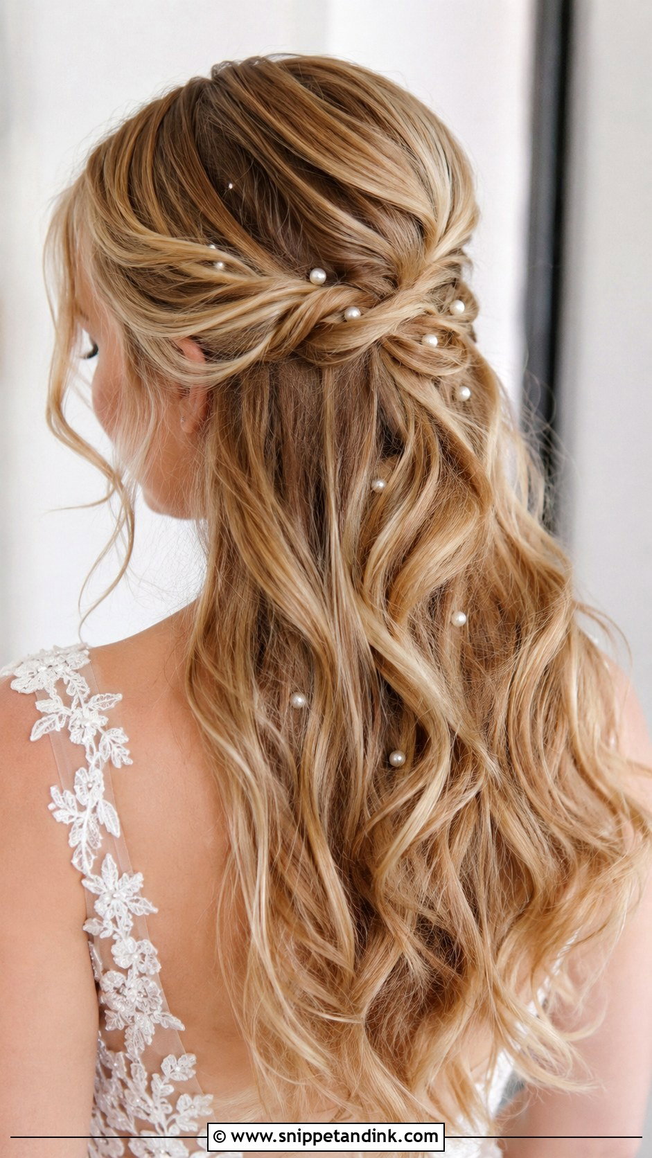 Half Up Half Down Wedding Hair With Pearl Pins - Snippet and Ink - 15 Half-Up Half-Down Wedding Hair Pearls