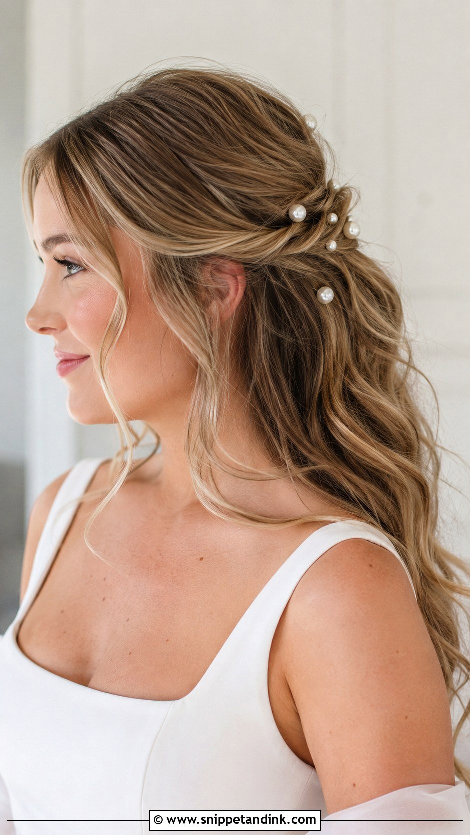 Half Up Half Down Wedding Hair With Pearl Pins - Snippet and Ink - 15 Half-Up Half-Down Wedding Hair Video Ideas