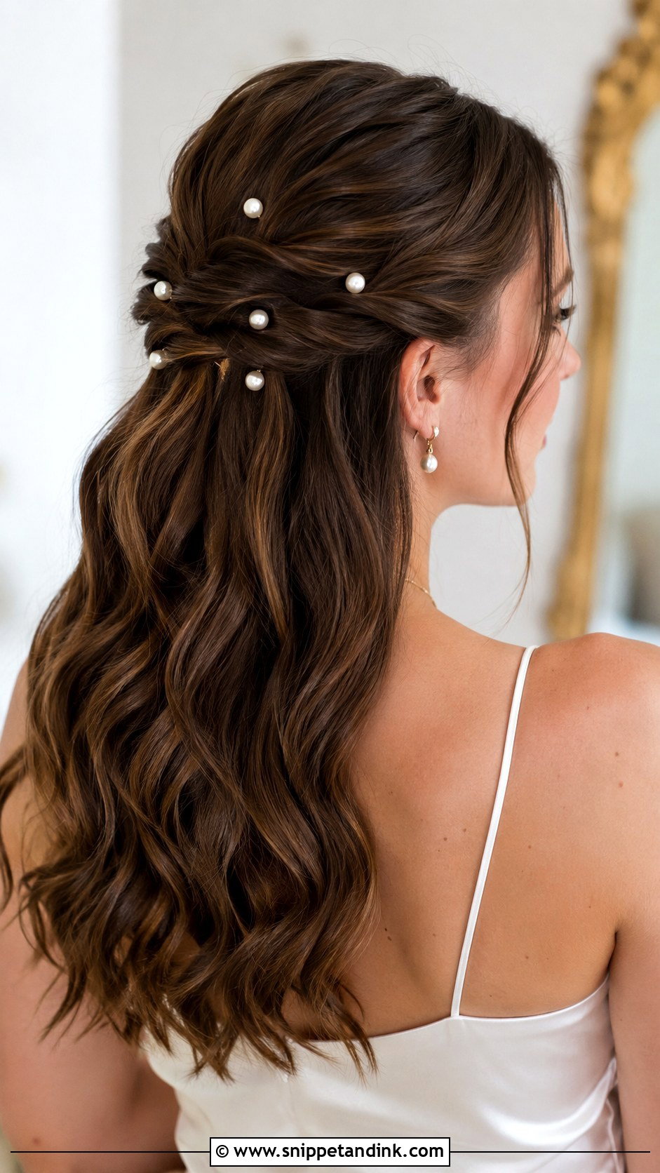 Half Up Half Down Wedding Hair With Pearl Pins - Snippet and Ink - 15 How to Half-Up Half-Down Wedding Hair Ideas