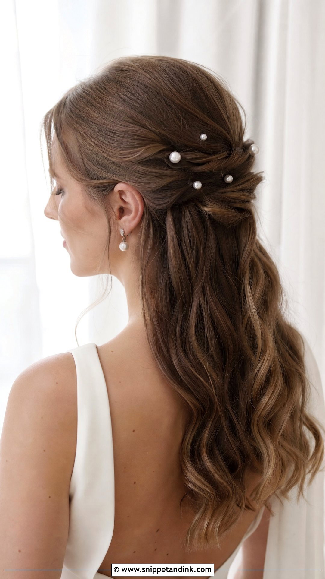 Half Up Half Down Wedding Hair With Pearl Pins - Snippet and Ink - 20 Simple Half-Up Half-Down Wedding Hairstyles