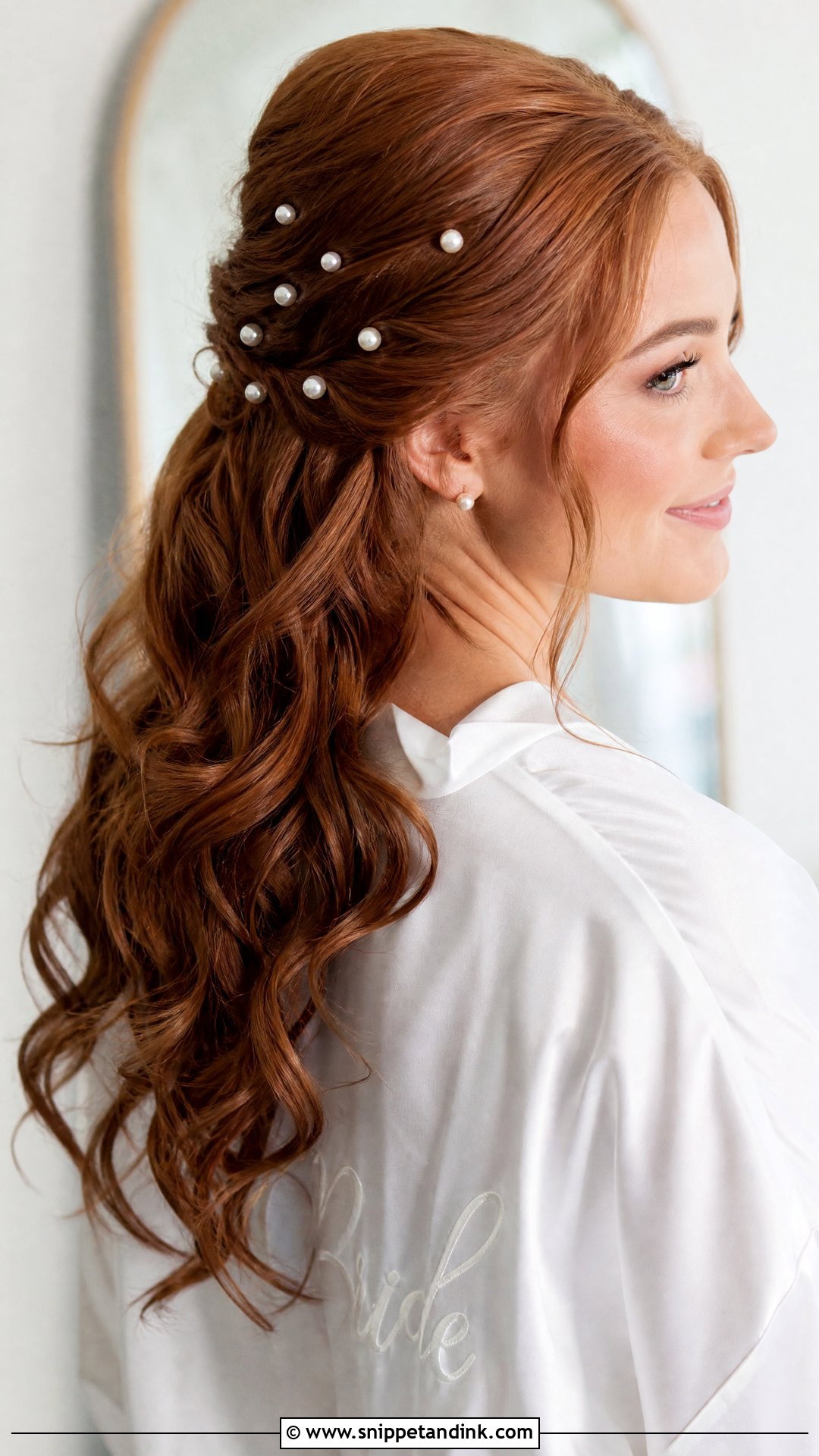 Half Up Half Down Wedding Hair With Pearl Pins - Snippet and Ink - 15 Easy Half-Up Half-Down Wedding Hair Ideas
