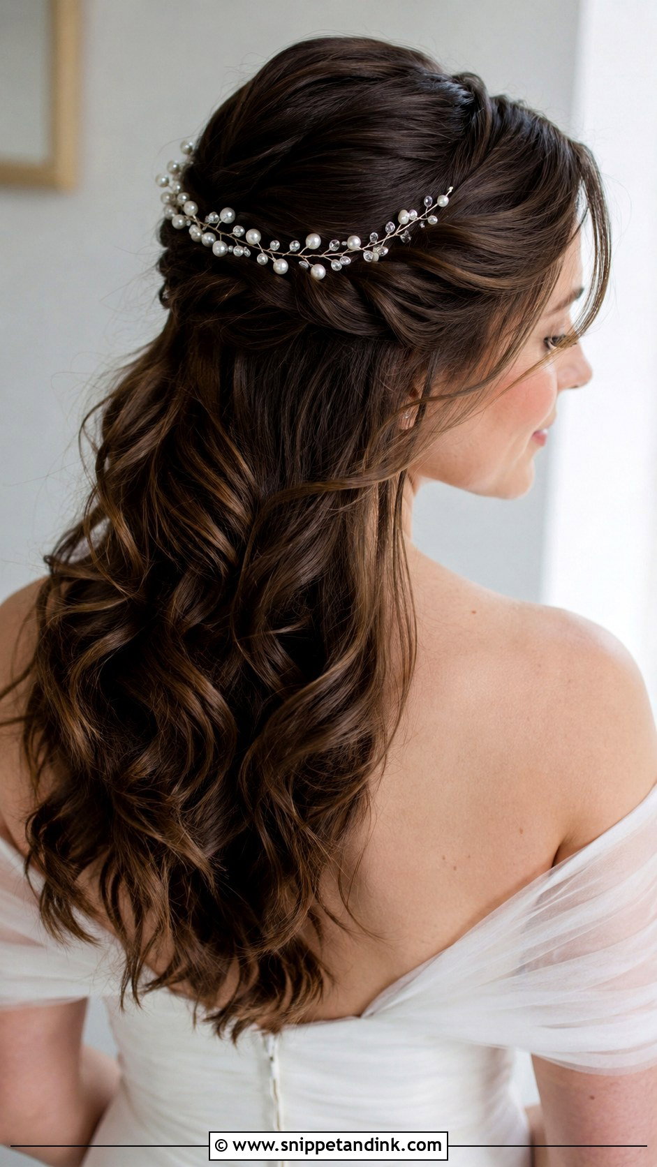 Half Up Half Down Wedding Hair With Pearl Vine - Snippet and Ink - 15 Half-Up Half-Down Wedding Hair Pearls