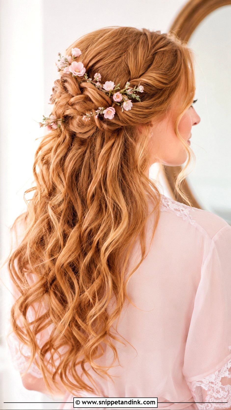 Half Up Half Down Wedding Hair With Pink Flowers - Snippet and Ink - 20 Half-Up Half-Down Wedding Hair with Flowers