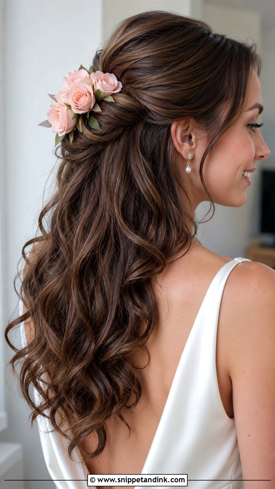 Half Up Half Down Wedding Hair With Roses - Snippet and Ink - 20 Half-Up Half-Down Wedding Hair with Flowers