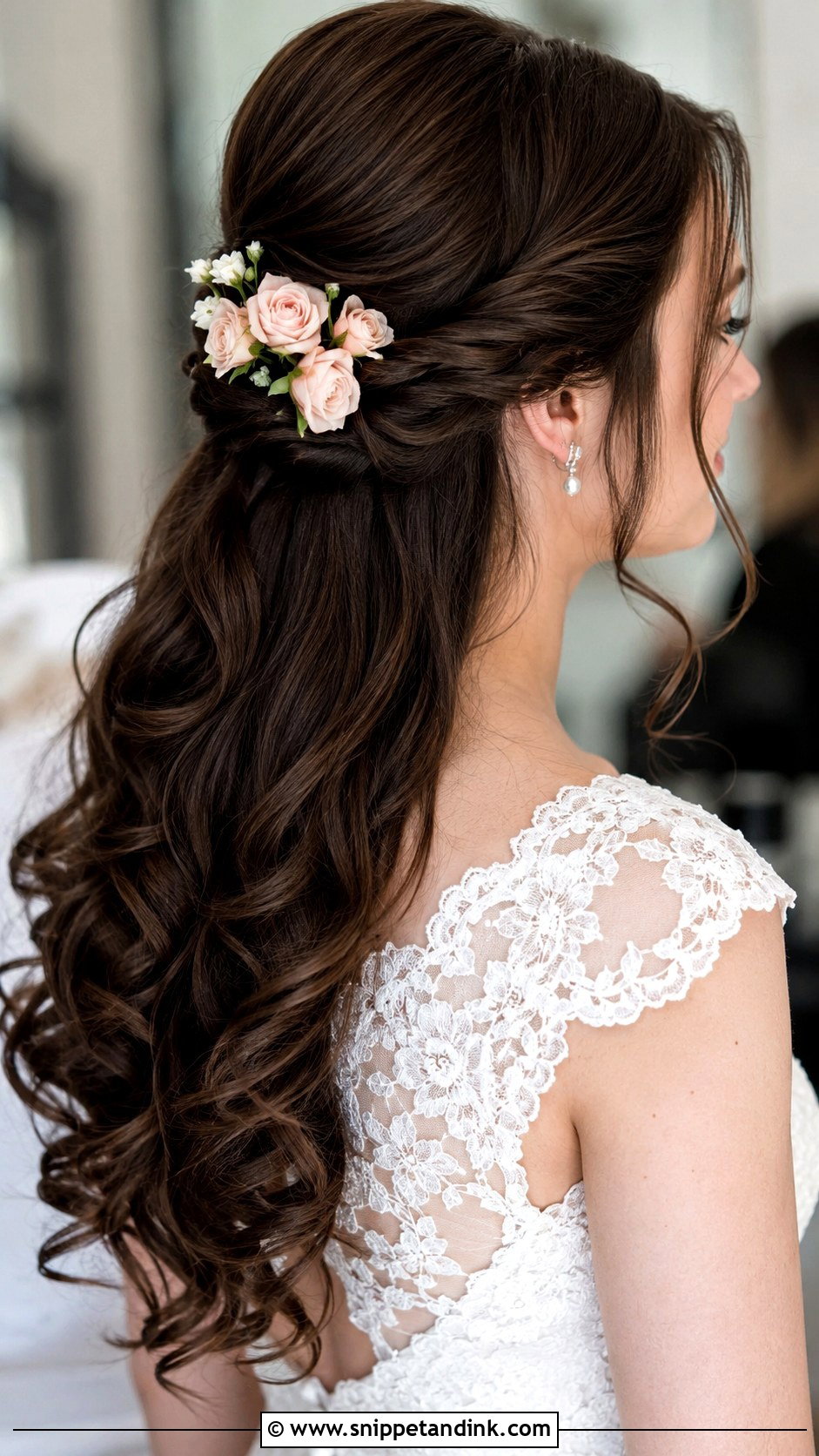 Half Up Half Down Wedding Hair With Roses - Snippet and Ink - 15 Half-Up Half-Down Wedding Hairstyles with Flowers