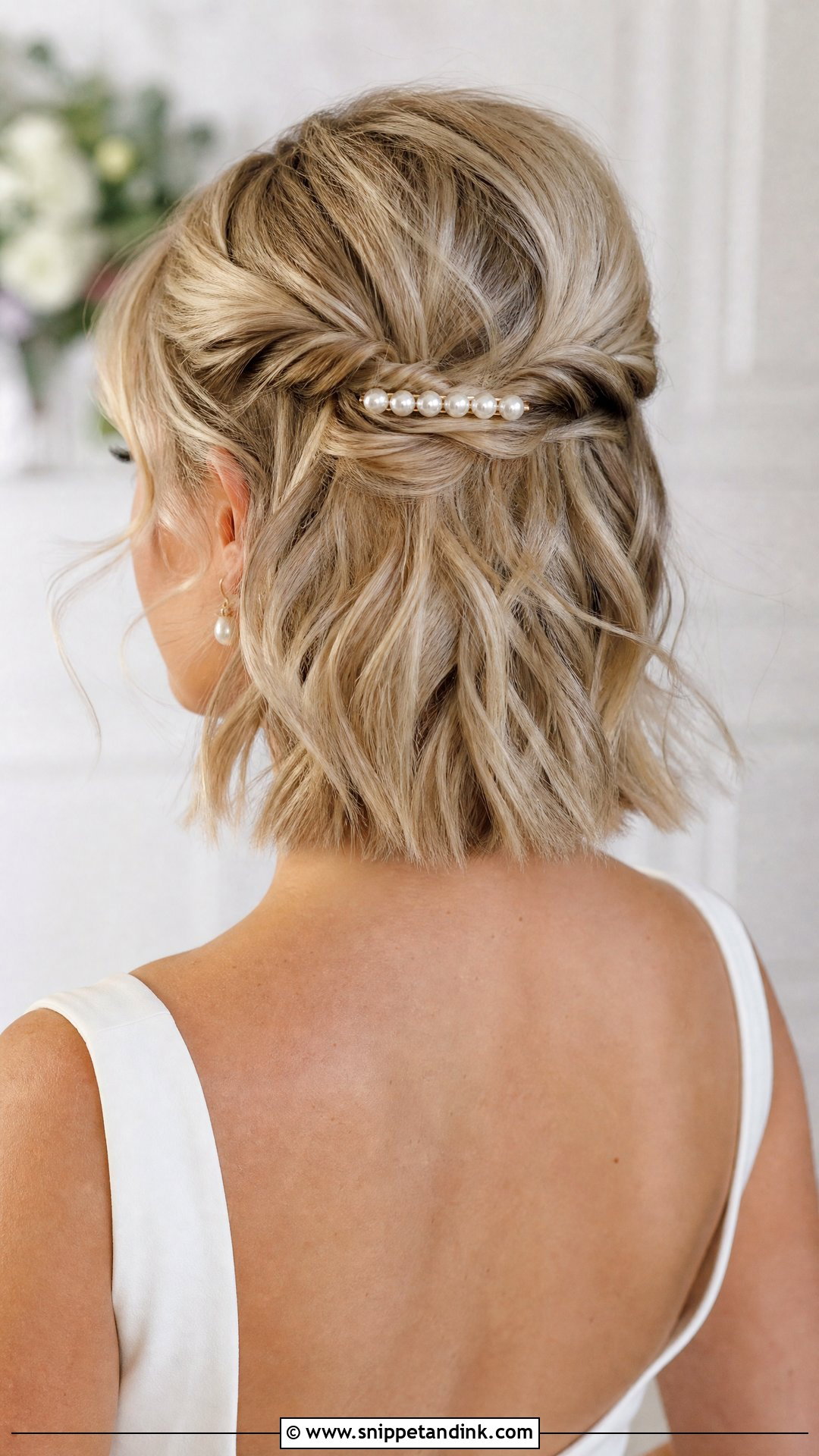 Half Up Half Down Wedding Hair With Short Hair - Snippet and Ink - 15 Easy Half-Up Half-Down Wedding Hair Ideas