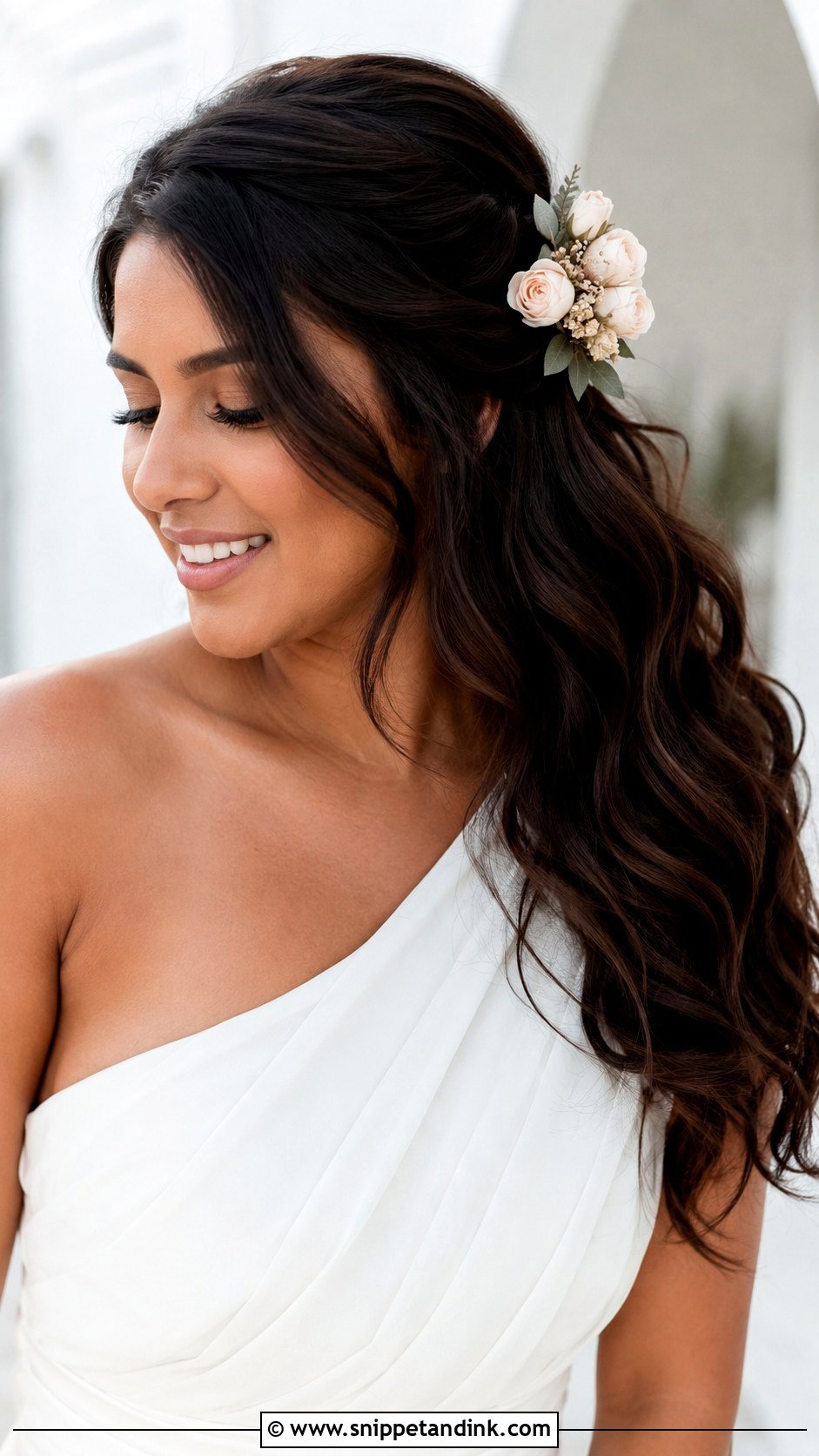 Half Up Half Down Wedding Hair With Side Flowers - Snippet and Ink - 15 Half-Up Half-Down Wedding Hairstyles with Flowers