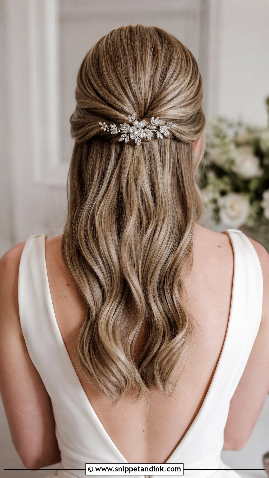 Half Up Half Down Wedding Hair With Silver Clip - Snippet and Ink - 20 Half-Up Half-Down Wedding Hair with Clip Ideas