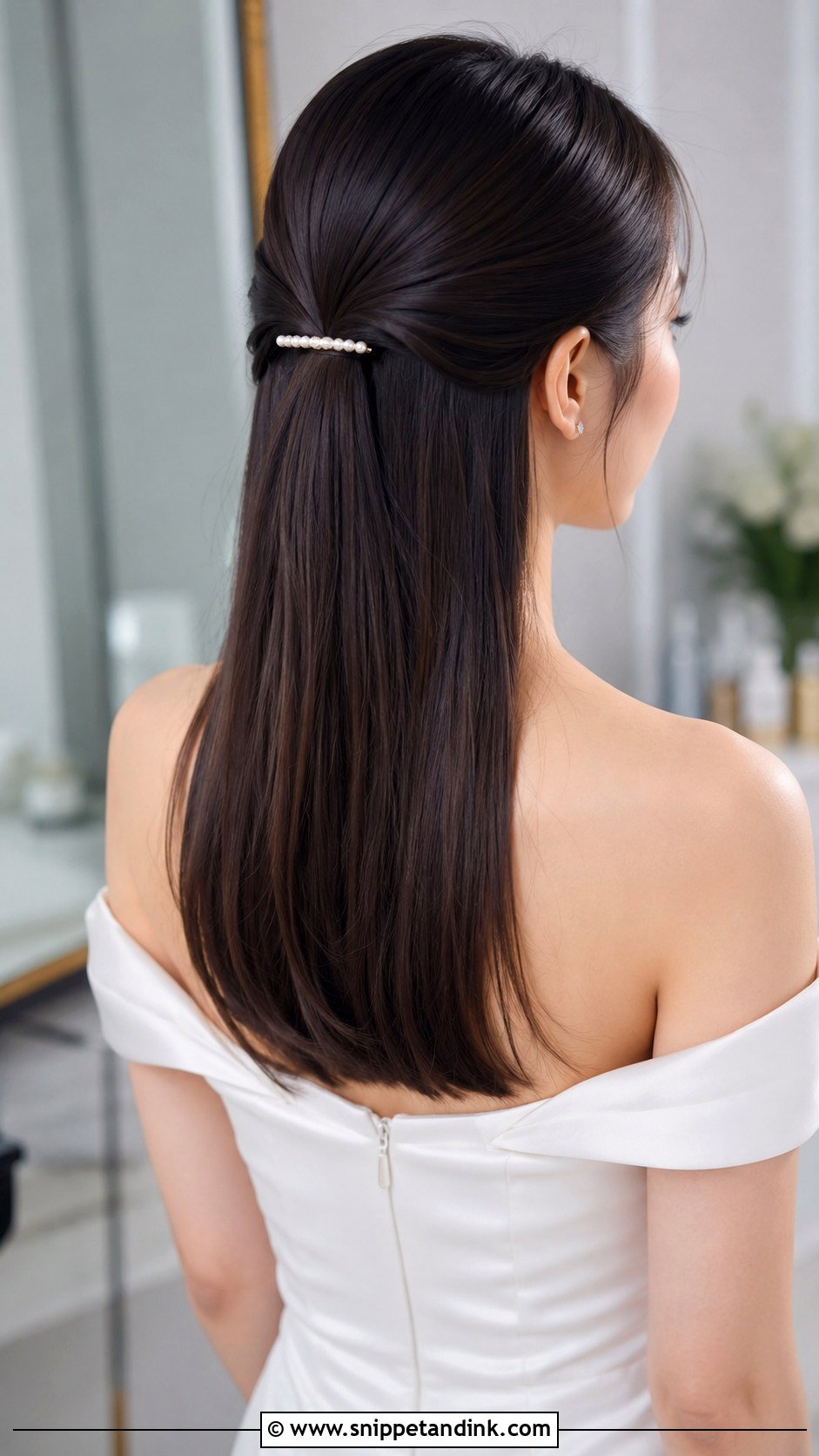 Half Up Half Down Wedding Hair With Straight Hair Clip - Snippet and Ink - 20 Half-Up Half-Down Wedding Hair with Clip Ideas