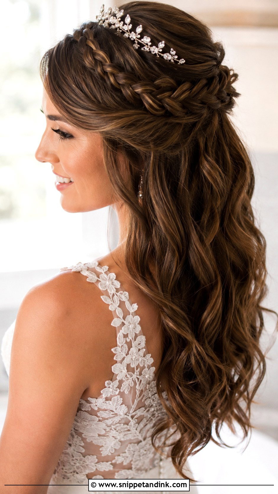 Half Up Half Down Wedding Hair With Tiara And Braids - Snippet and Ink - 15 Half-Up Half-Down Wedding Hair with a Tiara Ideas