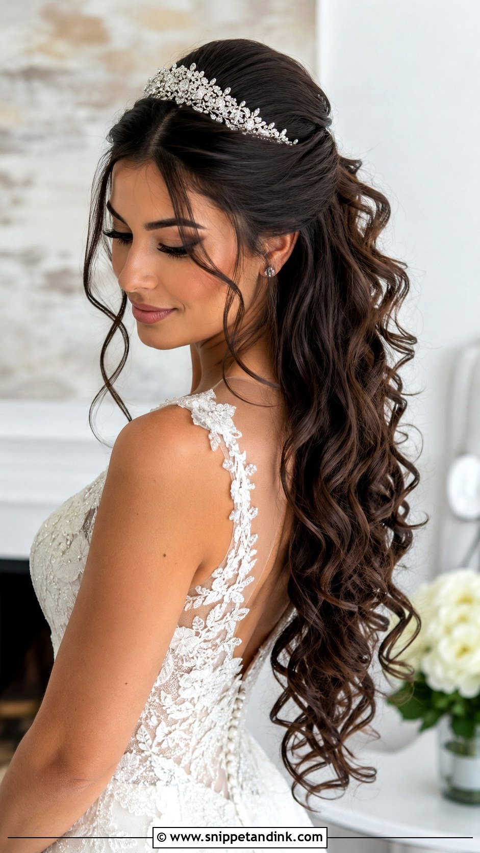 Half Up Half Down Wedding Hair With Tiara And Long Hair - Snippet and Ink - 15 Half-Up Half-Down Wedding Hair with Tiara Ideas