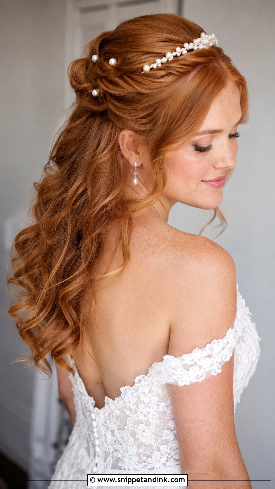 Half Up Half Down Wedding Hair With Tiara And Pearl Pins - Snippet and Ink - 15 Half-Up Half-Down Wedding Hair with a Tiara Ideas