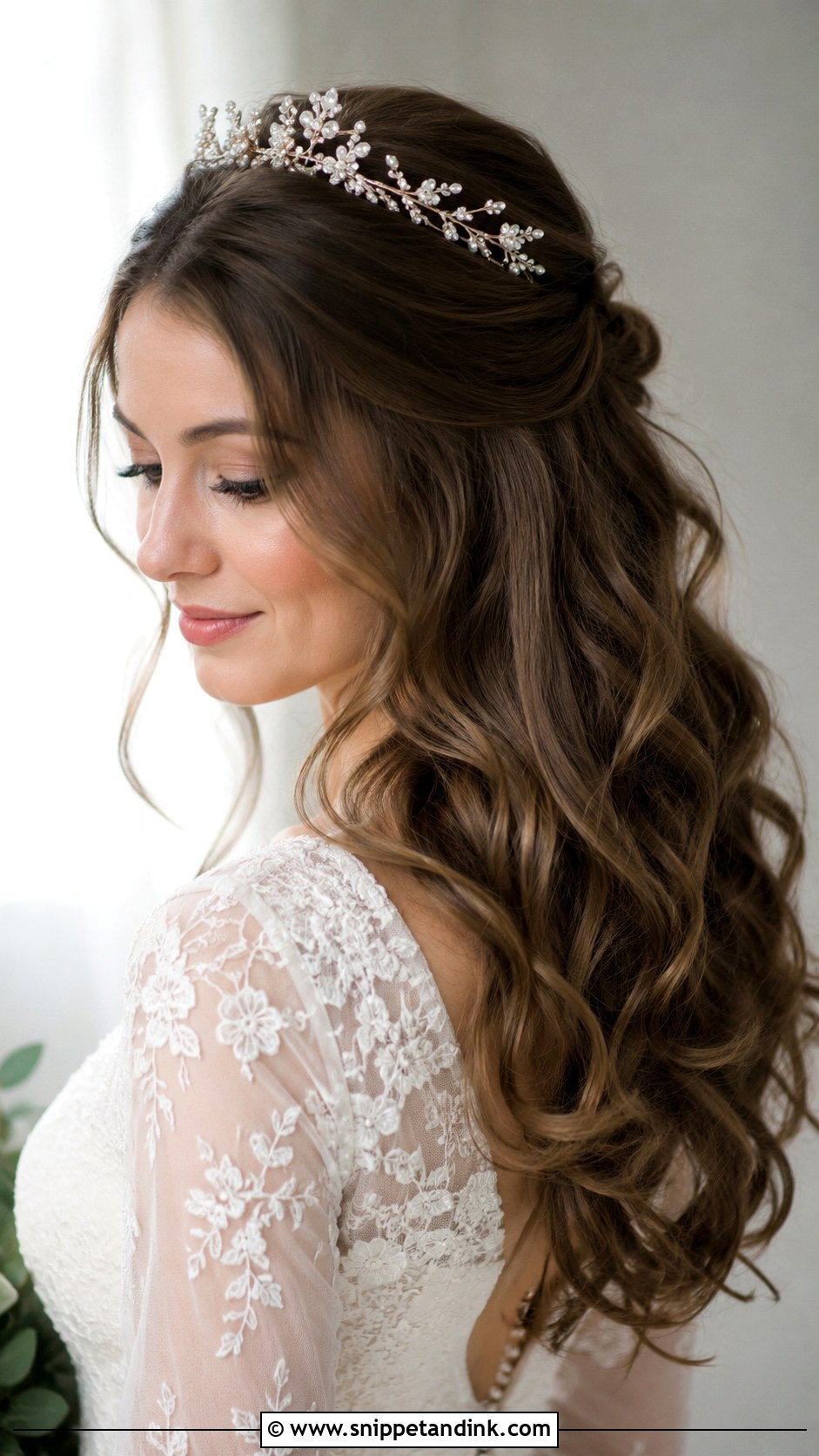 Half Up Half Down Wedding Hair With Tiara And Soft Waves - Snippet and Ink - 15 Half-Up Half-Down Wedding Hair with Tiara Ideas
