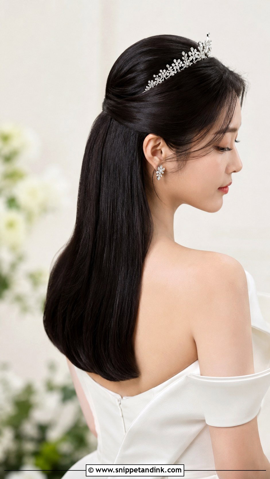 Half Up Half Down Wedding Hair With Tiara And Straight Hair - Snippet and Ink - 15 Half-Up Half-Down Wedding Hair with Tiara Ideas