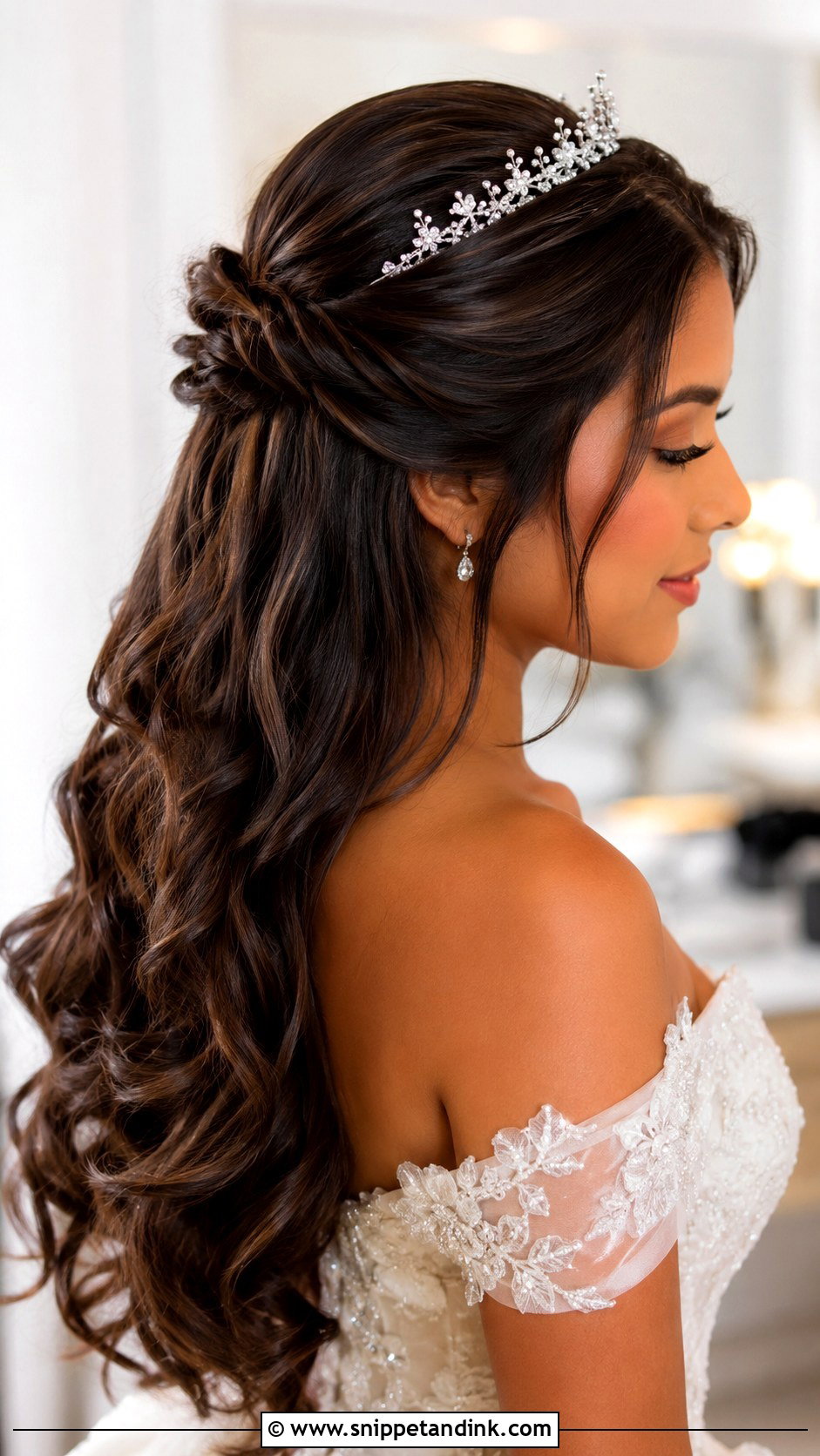Half Up Half Down Wedding Hair With Tiara And Twists - Snippet and Ink - 15 Half-Up Half-Down Wedding Hair with Tiara Ideas