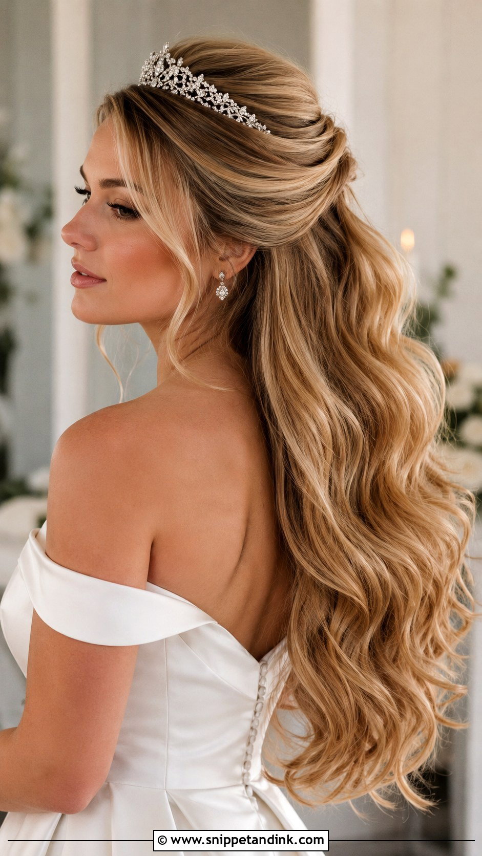 Half Up Half Down Wedding Hair With Tiara And Volume - Snippet and Ink - 15 Half-Up Half-Down Wedding Hair with a Tiara Ideas