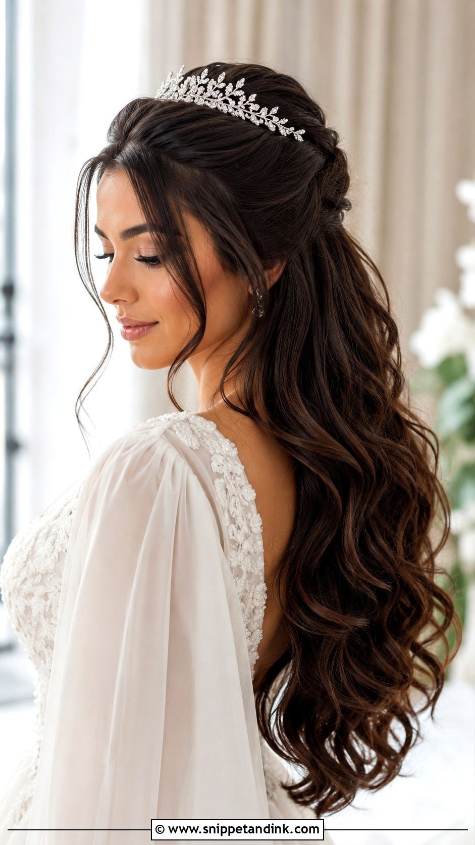 Half Up Half Down Wedding Hair With Tiara For Long Hair - Snippet and Ink - 15 Half-Up Half-Down Wedding Hair with a Tiara Ideas