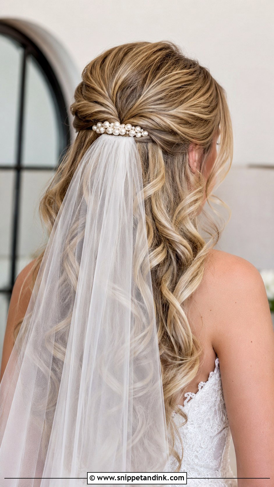 Half Up Half Down Wedding Hair With Veil Clip - Snippet and Ink - 20 Half-Up Half-Down Wedding Hair with Clip Ideas