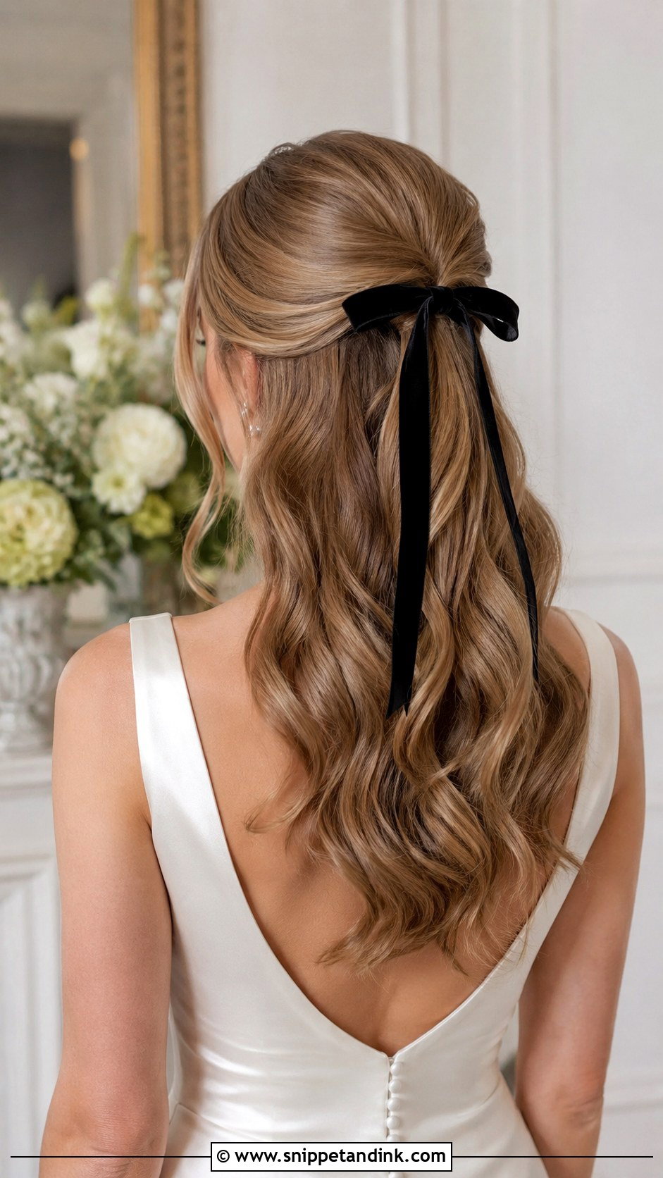 Half Up Half Down Wedding Hair With Velvet Bow - Snippet and Ink - 20 Half-Up Half-Down Wedding Hair Bow Ideas