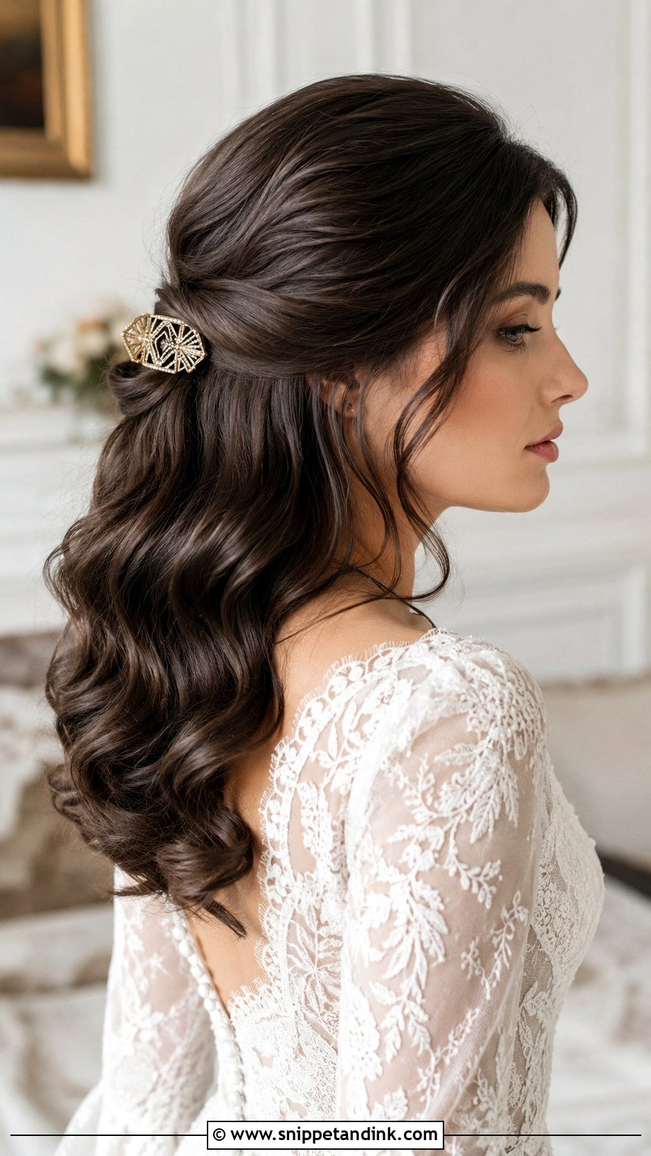 Half Up Half Down Wedding Hair With Vintage Clip - Snippet and Ink - 20 Half-Up Half-Down Wedding Hair with Clip Ideas