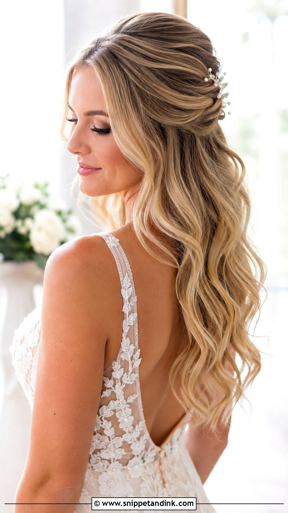Half Up Half Down Wedding Hair With Waves - Snippet and Ink - 15 Wavy Hairstyles for Long Hair Wedding