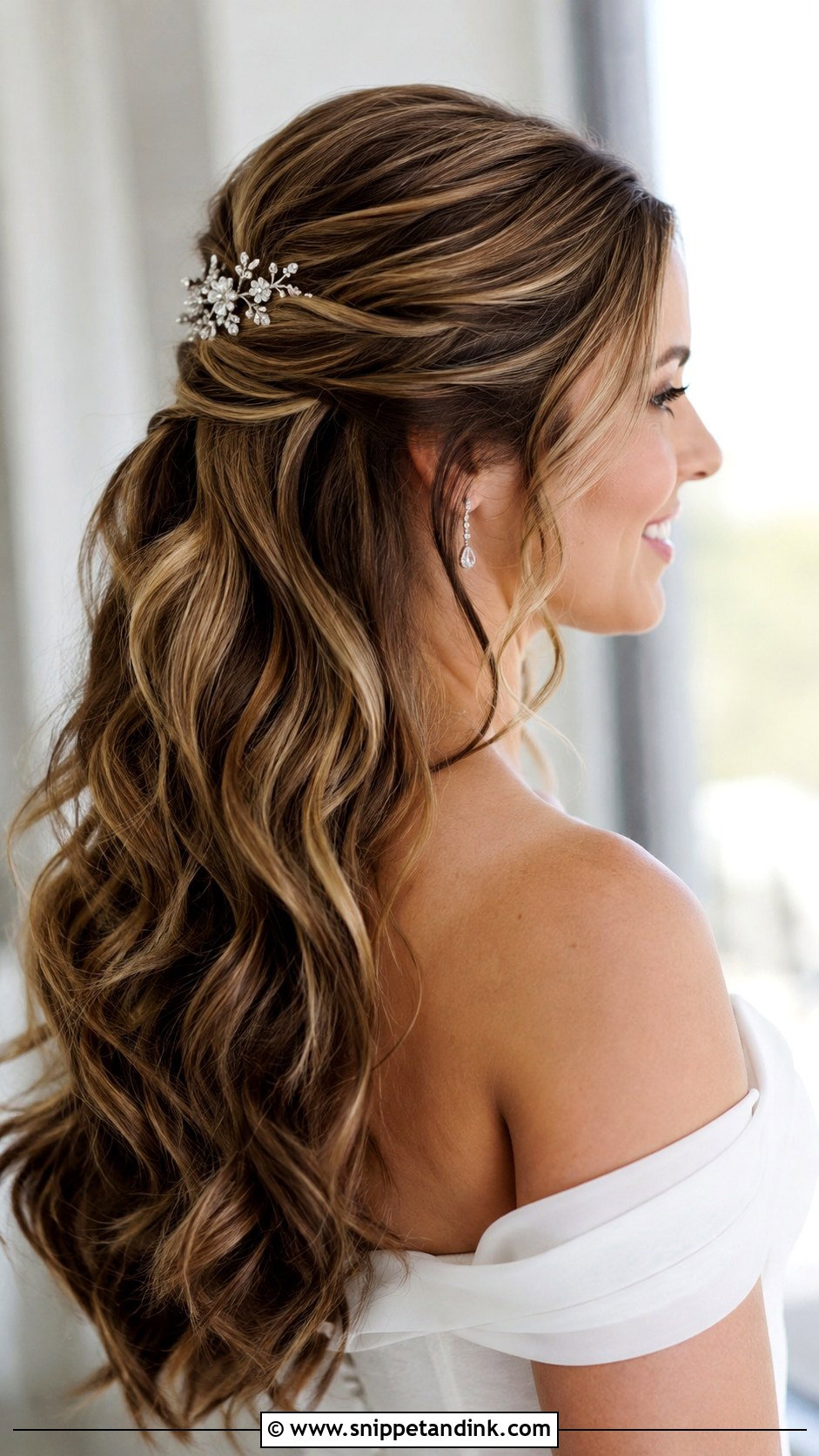 Half Up Half Down Wedding Hair With Waves - Snippet and Ink - 15 Wedding Bridal Hair Down Ideas