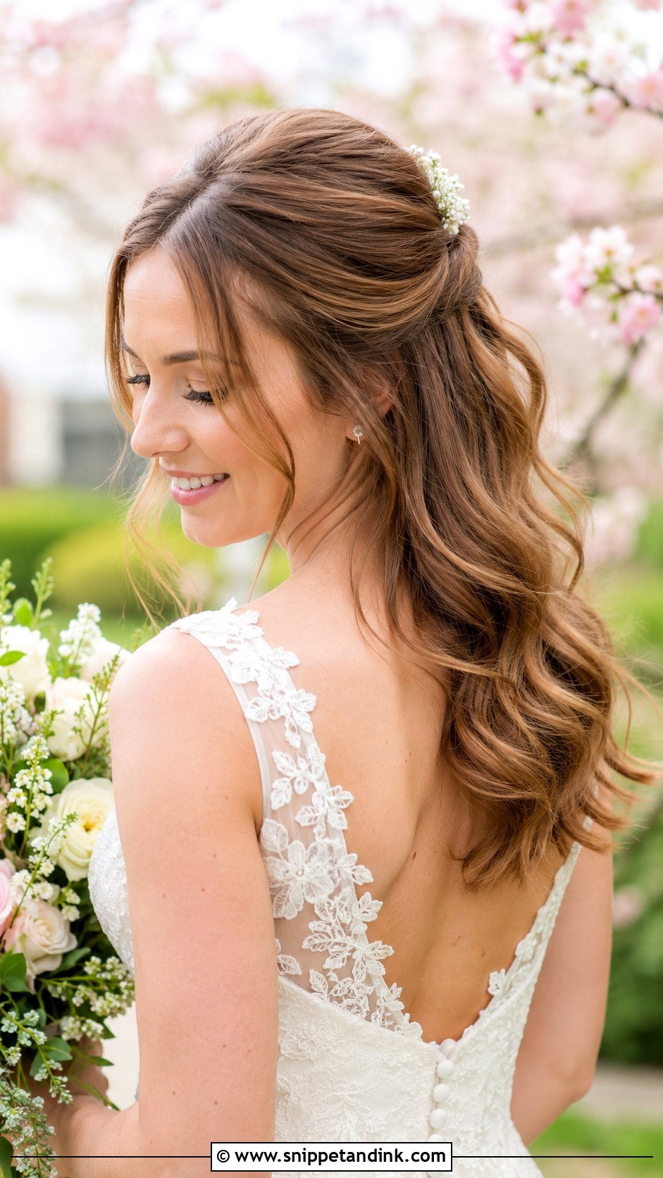 Half Up Half Down Wedding Hair With Waves - Snippet and Ink - 20 Spring Wedding Hair Ideas