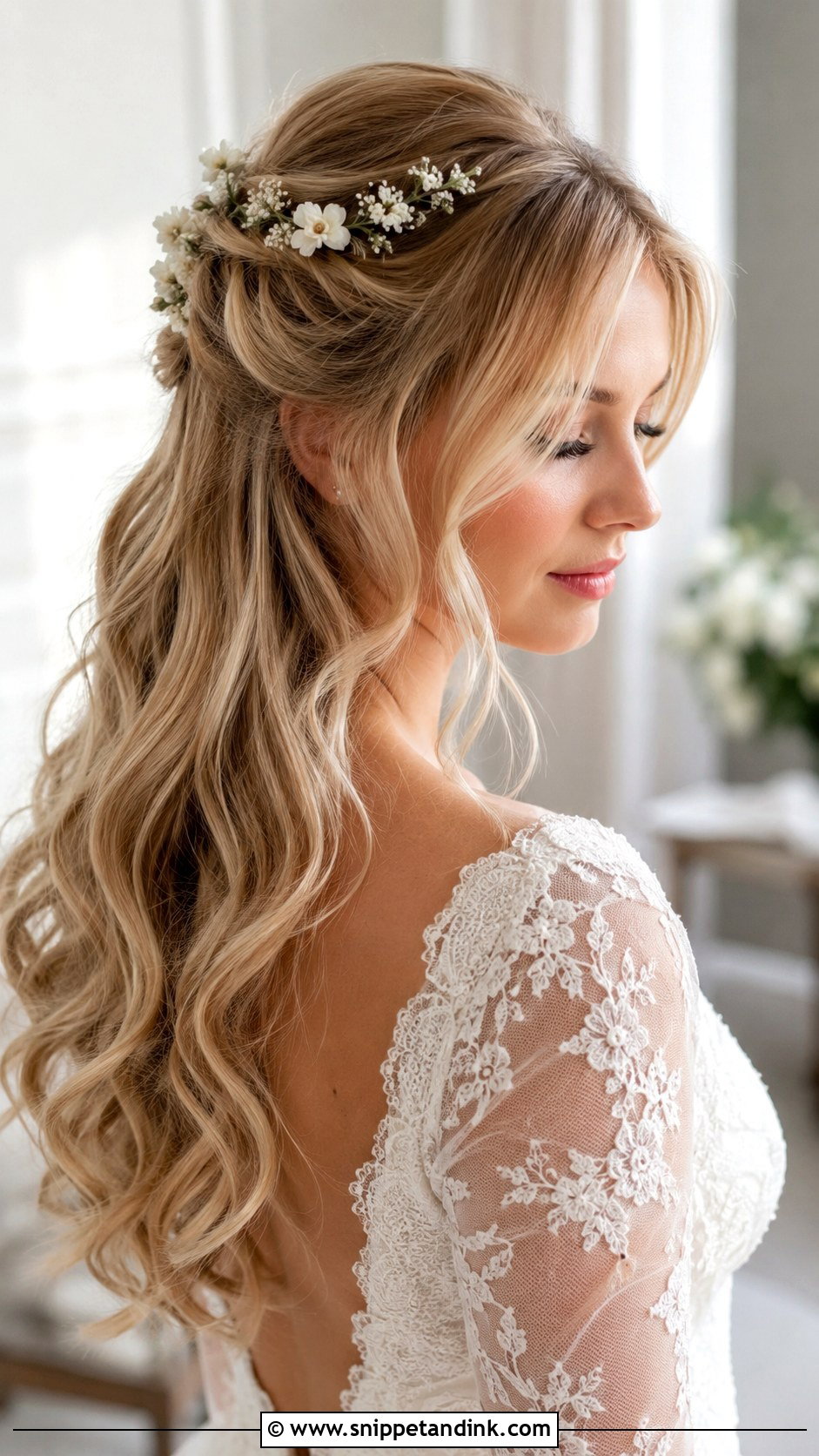 Half Up Half Down Wedding Hair With White Flowers - Snippet and Ink - 20 Half-Up Half-Down Wedding Hair with Flowers