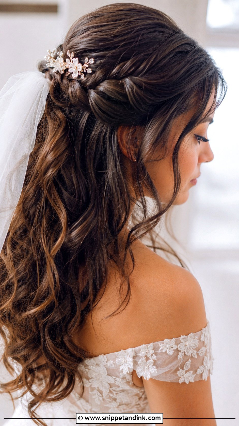 Half Up Half Down Wedding Hair for Brunettes - Snippet and Ink - 20 Dark Brown Wedding Hair Ideas