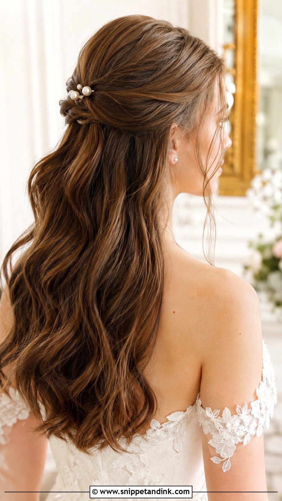 Half Up Half Down Wedding Hair for Medium Hair - Snippet and Ink - 20 Bridal Hair for Medium Length Ideas