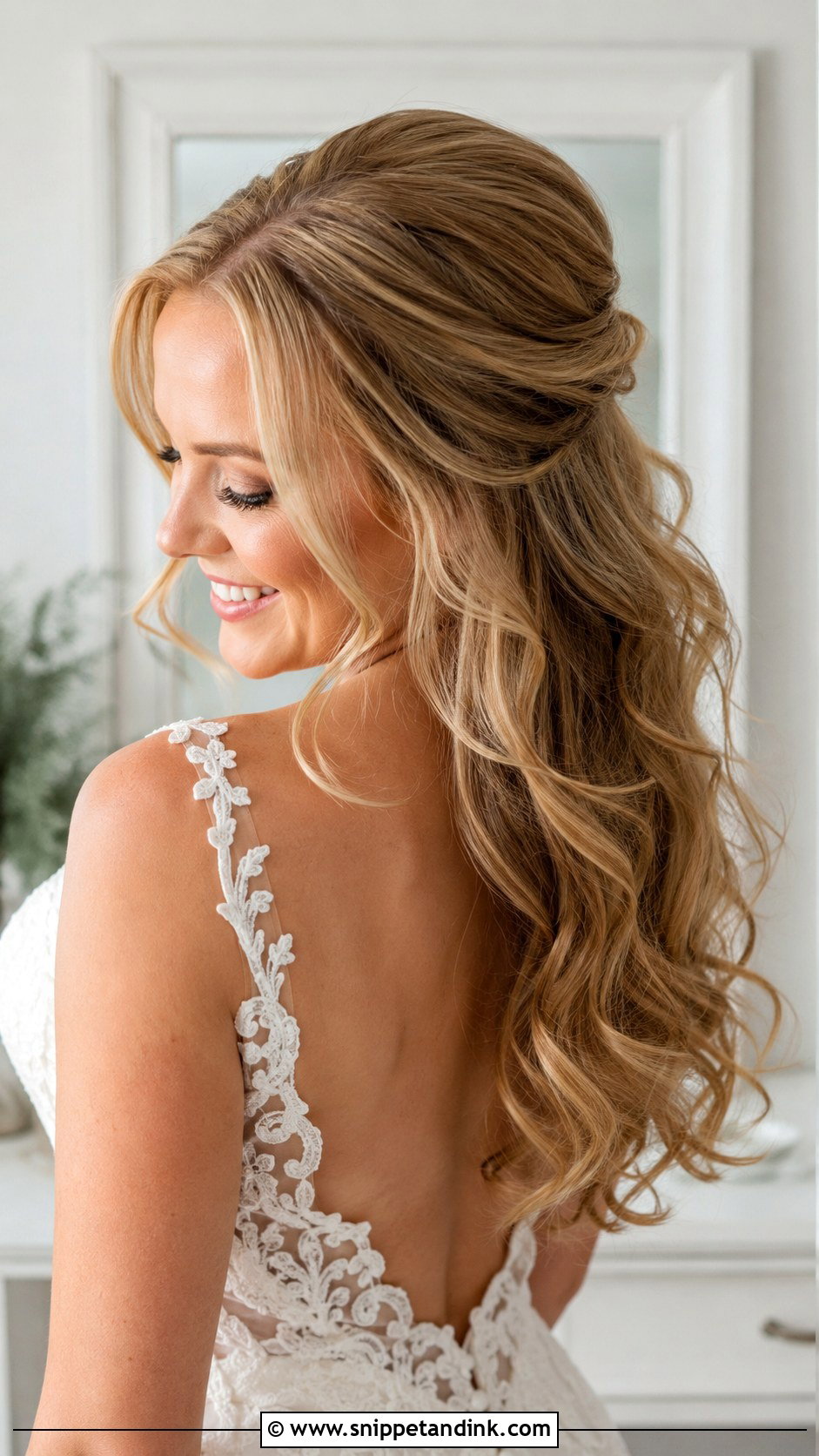 Half Up Half Down Wedding Hair for Medium Hair - Snippet and Ink - 20 Medium Bridal Hair Ideas