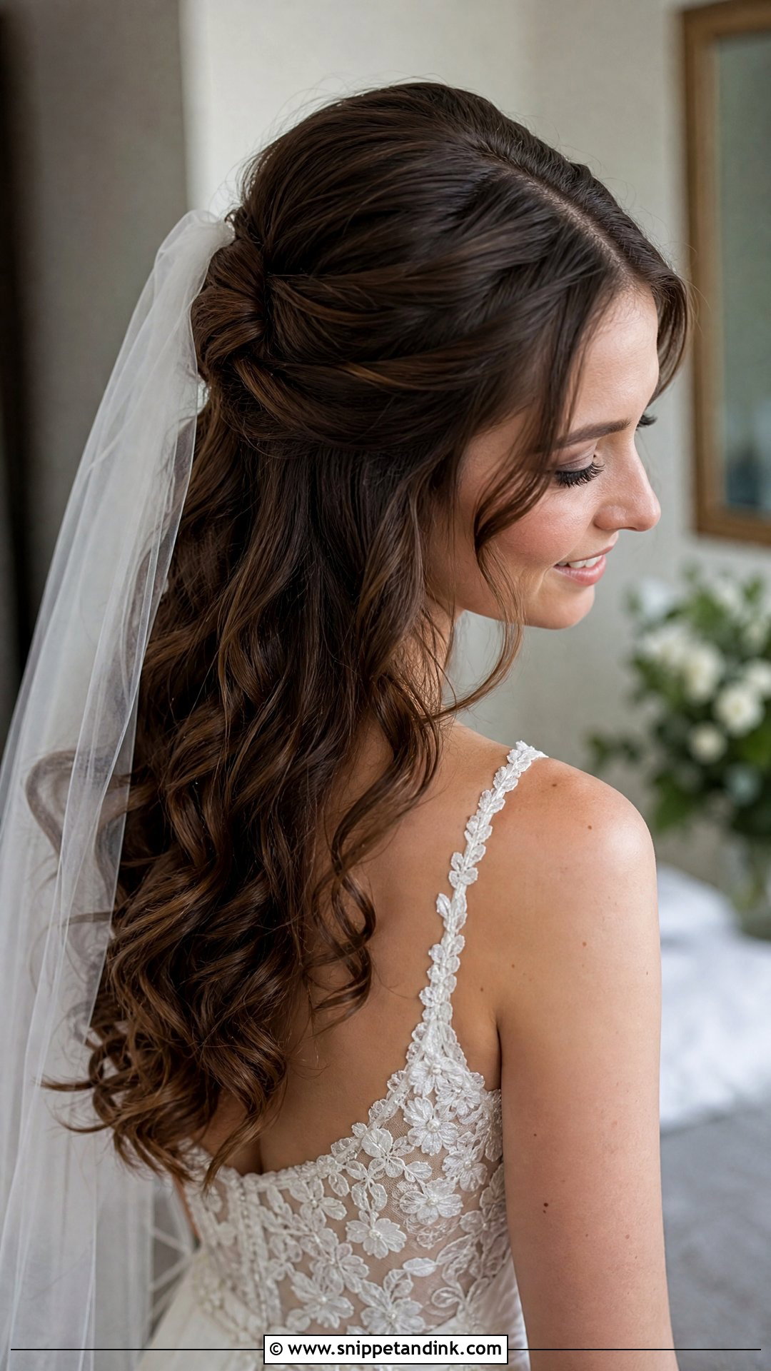 Half Up Half Down Wedding Hair for Medium Hair - Snippet and Ink - 20 Medium Length Bridal Hair Down Ideas