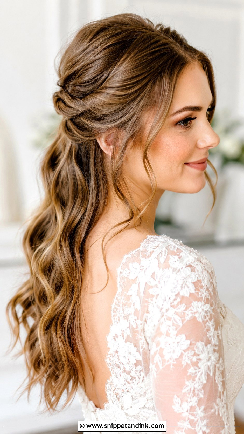 Half Up Half Down Wedding Hair for Medium Hair - Snippet and Ink - 25 Mid Length Bridal Hair Ideas