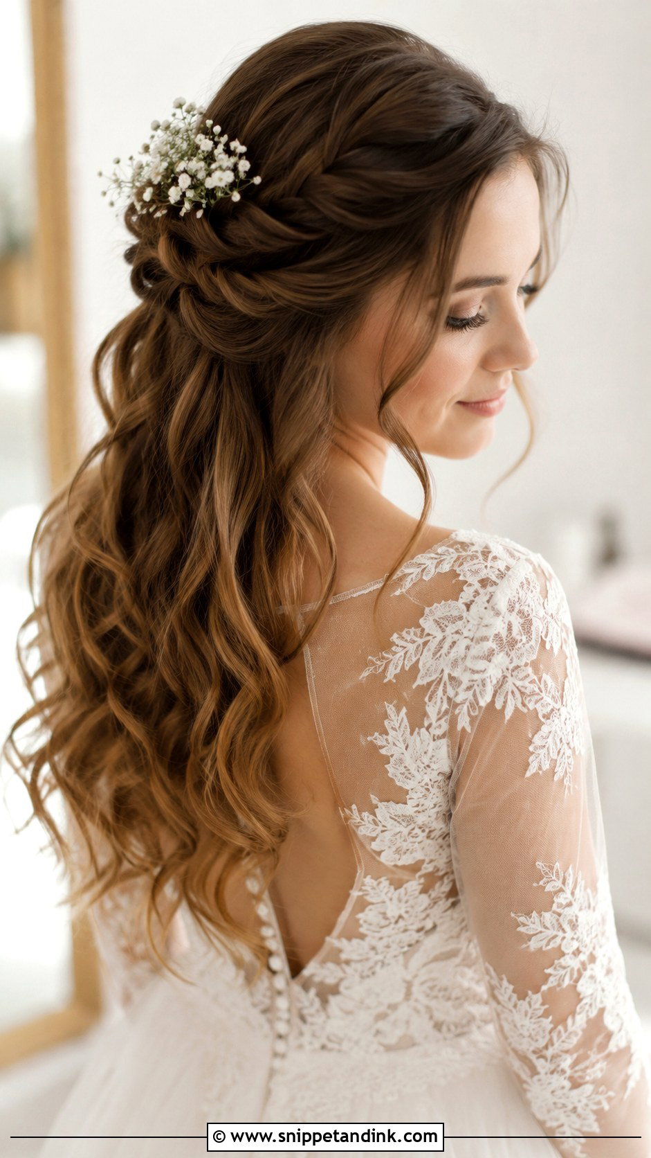 Half Up Half Down Wedding Hair with Waves - Snippet and Ink - 25 Medium Length Wedding Hair Ideas