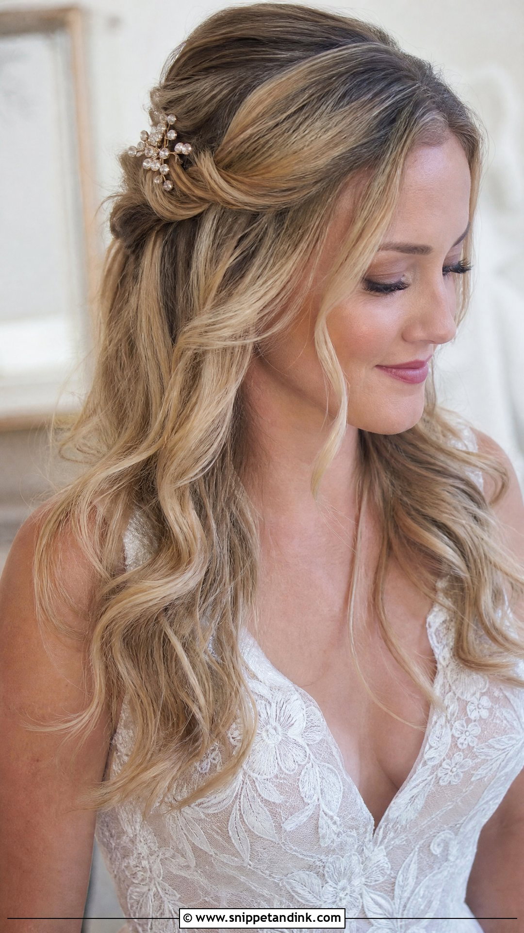 Half Up Half Down Wedding Hairstyle - Snippet and Ink - 20 Mid Length Wedding Hairstyles