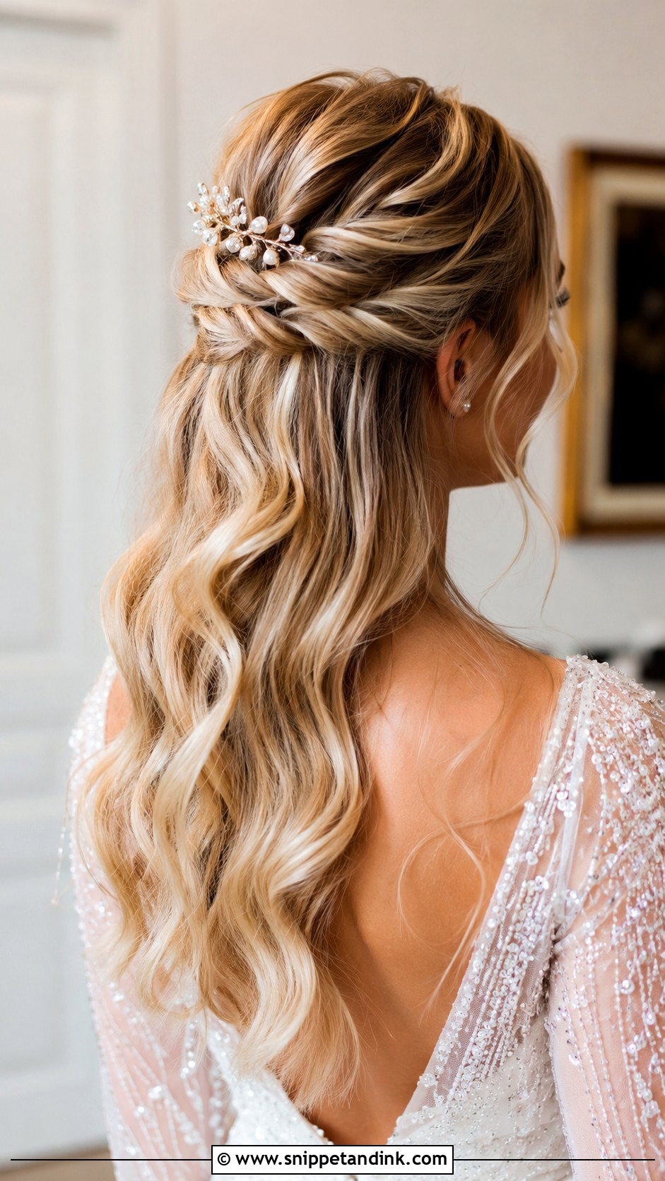 Half Up Half Down Wedding Hairstyle - Snippet and Ink - 25 Open Hair Bride Ideas