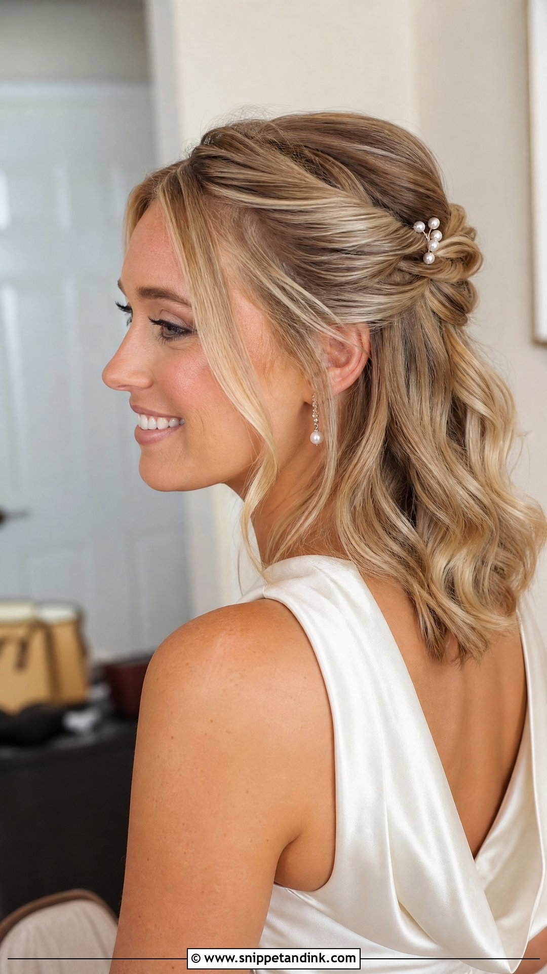 Half Up Half Down Wedding Hairstyle For Medium Hair - Snippet and Ink - 15 Easy Hairstyles for Medium Hair for Wedding