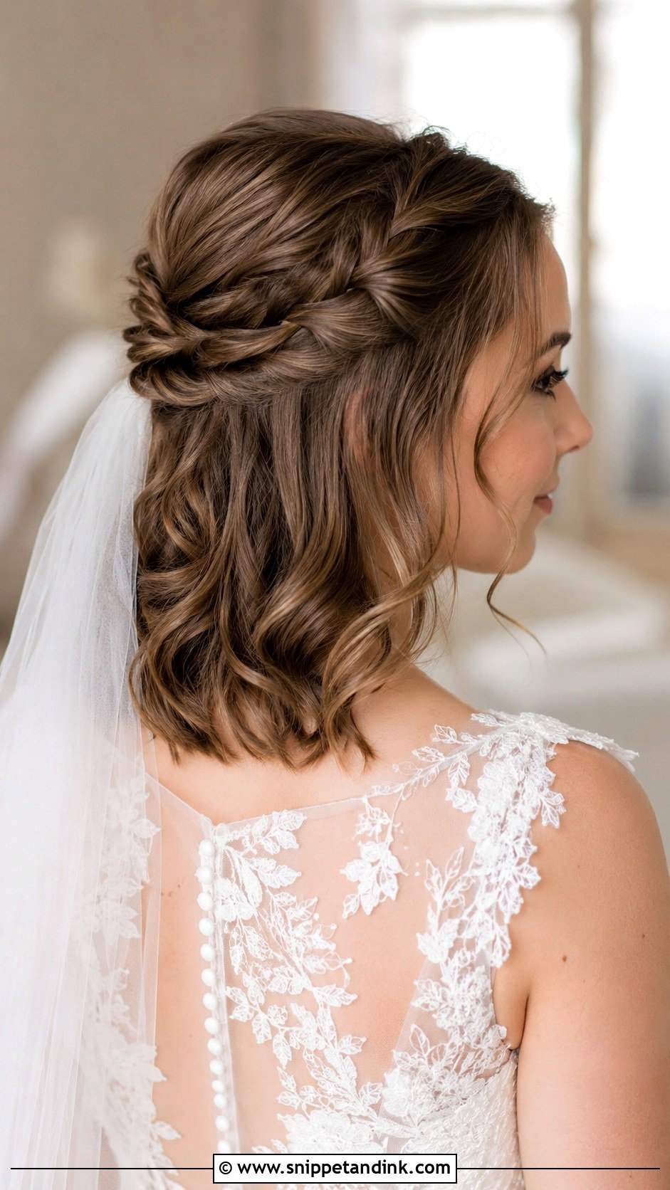 Half Up Half Down Wedding Hairstyle For Short Hair - Snippet and Ink - 25 Short Bridal Hair Shoulder Length Ideas
