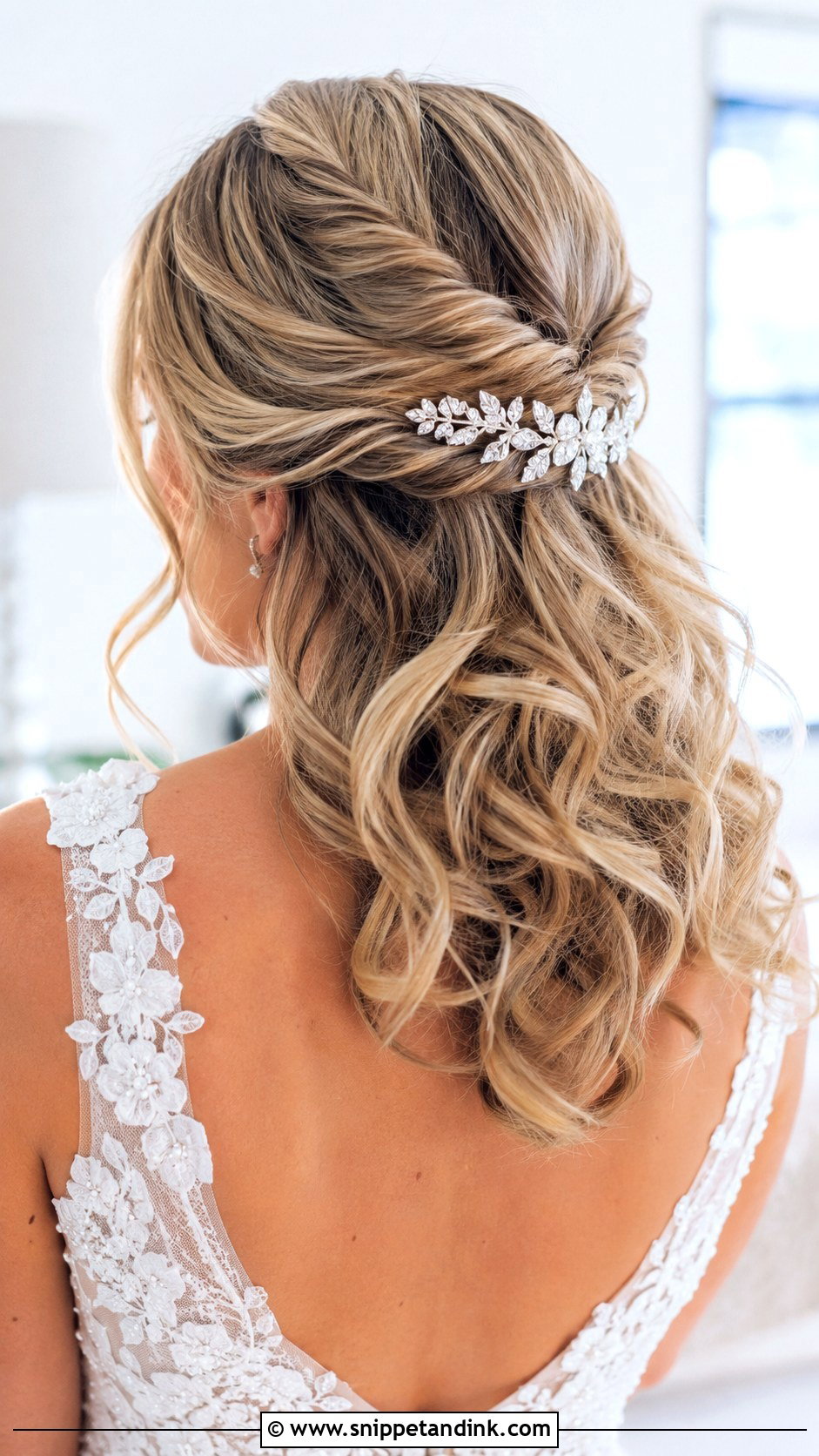 Half Up Half Down Wedding Hairstyle With Curls - Snippet and Ink - 20 Wedding Hairstyles for Shoulder Length Hair