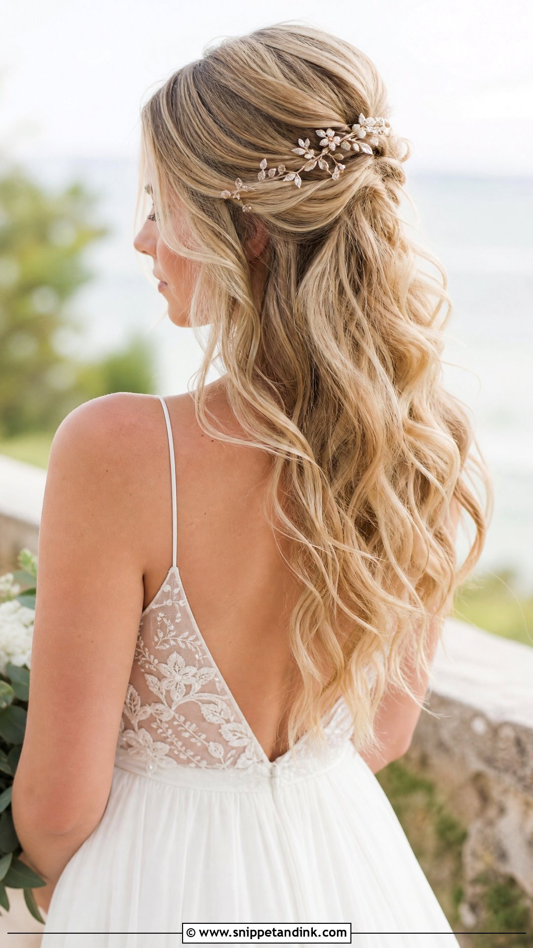 Half Up Half Down Wedding Hairstyle With Loose Waves - Snippet and Ink - 20 Half-Up and Half-Down Wedding Hairstyles