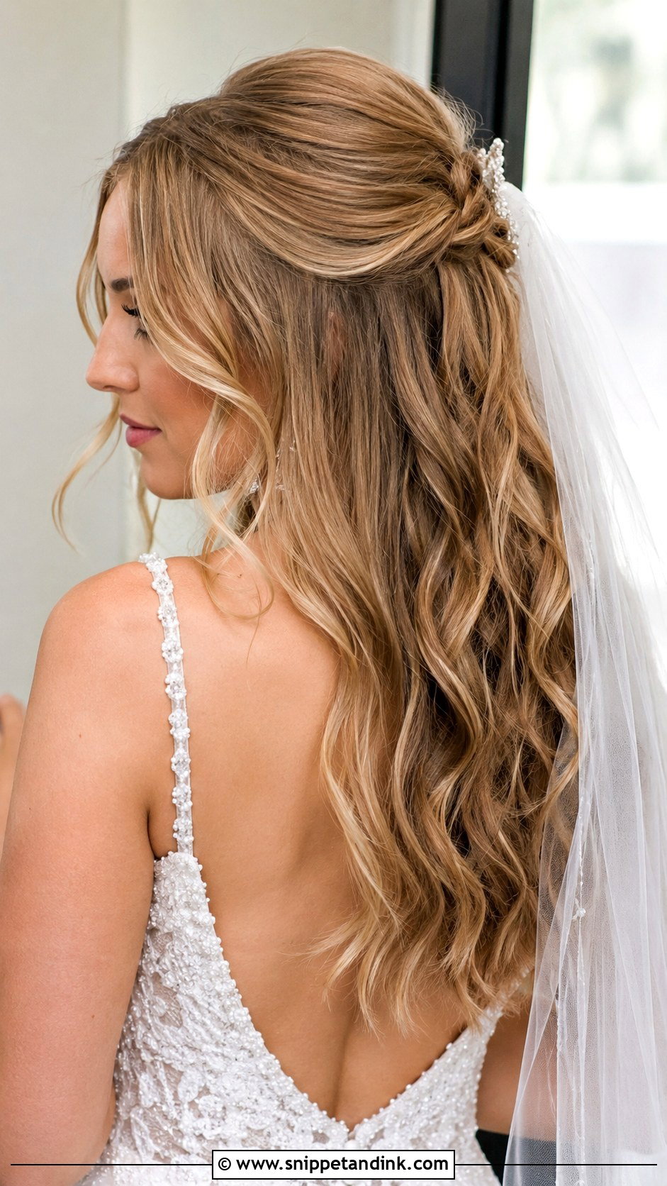 Half Up Half Down Wedding Hairstyle for Long Hair - Snippet and Ink - 20 Long Open Hair Wedding Hairstyles