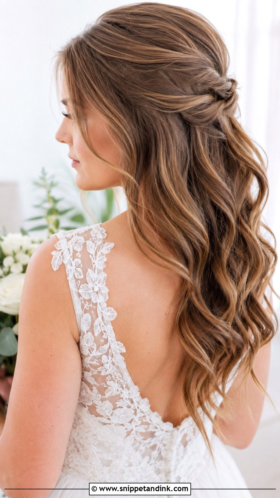 Half Up Half Down Wedding Hairstyle for Medium Hair - Snippet and Ink - 25 Medium Length Bridal Hairstyles