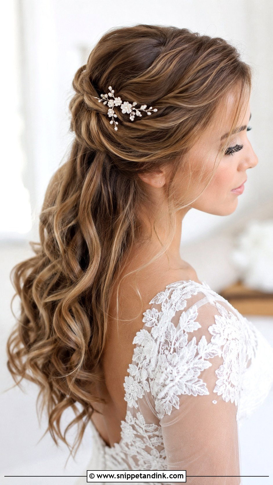 Half Up Half Down Wedding Style for Medium Hair - Snippet and Ink - 20 Medium Hair Wedding Ideas